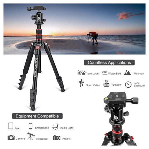 Bonfoto Lightweight Aluminum Tripod with Portable Design [Open Box] - Image 3