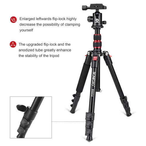 Bonfoto Lightweight Aluminum Tripod with Portable Design [Open Box] - Image 6