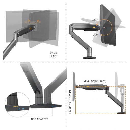 NB North Bayou F195A Dual Monitor Desk Mount Stand – Full Motion Swivel Computer Monitor Arm for 2 Screens up to 32" - Image 3