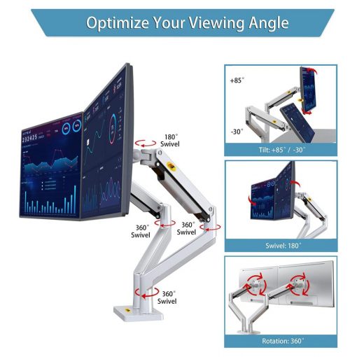 NB North Bayou G32 Dual Monitor Arm – Ultra-Wide Full Motion Swivel Mount with Gas Spring for 22" to 32" Monitors - Image 3