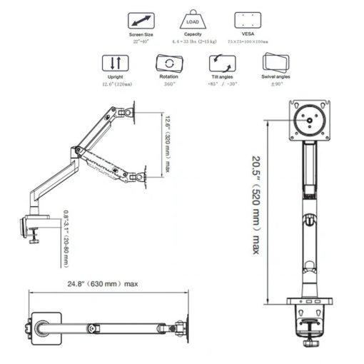 NB North Bayou G45 Monitor Arm – Full Motion Gas Spring for 22 to 40 Inch Monitors - Image 9