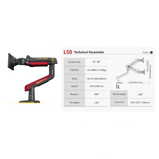 North Bayou RGB Gaming Monitor Arm L50 – For 32 to 60 Inch Monitors - Image 4