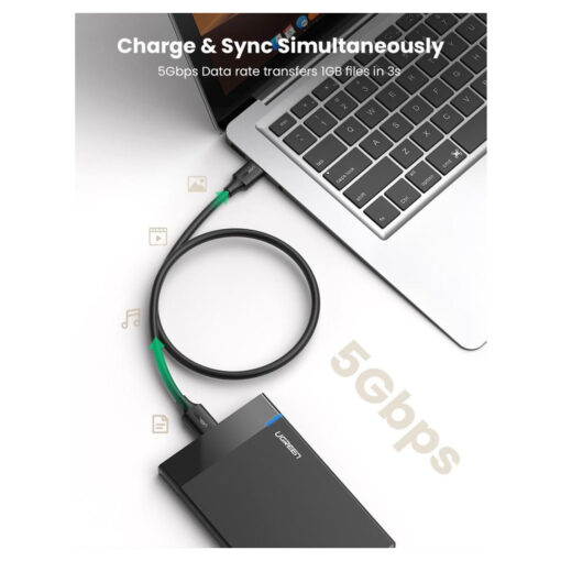 UGREEN US130 Micro USB 3.0 to USB - A Hard Drive Cable - 1M - Standard - Length Micro USB 3.0 Cable for Hard Drive Connectivity - Image 2