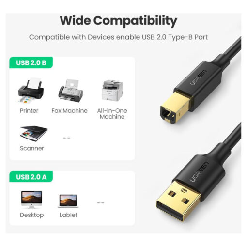 UGREEN US135 USB 2.0 Printer Scanner Cable - 1M - Short USB 2.0 Cable for Printer and Scanner Connectivity - Image 2