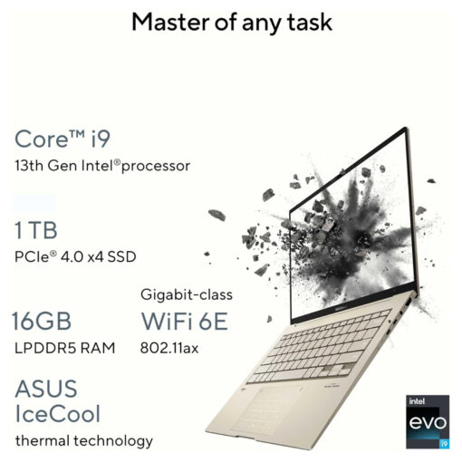 ASUS Zenbook 14X OLED Intel Evo Platform Core i9-13900H Processor 14-cores 16GB LPDDR5 14.5 2.8K 120Hz VESA CERTIFIED Display HDR With Windows 11 Home - Sandstone Beige - Image 5