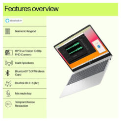 HP Laptop 15-fd0240ne 13th Gen Intel Core i7-1355U 5.0 GHz 10-Cores, Intel Iris Xe, 16 GB DDR4 (Customized), 15.6″ FHD Micro Edge with Original Full-Package – Natural Silver