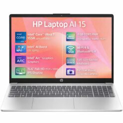 HP AI Business Laptop 15-fd1062ne, Intel Ultra 7 155H 4.8GHz 16 Cores, Intel Arc Graphics, 8GB DDR5, 512GB PCIe SSD, 15.6" FHD, WiFi 6, BT 5.4 - Natural Silver