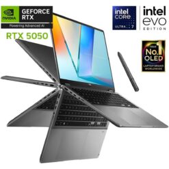 Laptop ASUS Vivobook 16 Flip (TP3607SH), Intel® Core™ Ultra 7 256V, NVIDIA® GeForce RTX™ 5050 8GB GDDR7, 16GB LPDDR5X, 1TB SSD NVMe, 16" 3K OLED Touch w/ SA203H Pen, Thunderbolt 4, Wi-Fi 7, BT 5.4 - Matte Gray