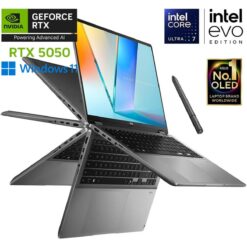 Laptop ASUS Vivobook 16 Flip (TP3607SH), Intel® Core™ Ultra 7 256V, NVIDIA® GeForce RTX™ 5050 8GB GDDR7, 16GB LPDDR5X, 1TB SSD NVMe, 16" 3K OLED Touch w/ SA203H Pen, Thunderbolt 4, Wi-Fi 7, BT 5.4, Windows 11 Home - Matte Gray