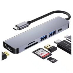 Alternative view of 6 in 1 Type-C to HDMI USB SD TF Multi-Function Adapter Hub