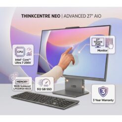 Lenovo ThinkCentre neo 50a 27 Gen 6 27 FHD Touch AIO Desktop Intel Core Ultra 7 256V Integrated Intel Arc Graphics 16GB LPDDR5X 512GB PCIe 40 SSD Harman Speakers 5MP Camera WiFi 6 Ethernet Luna Grey - 3 Year Warranty