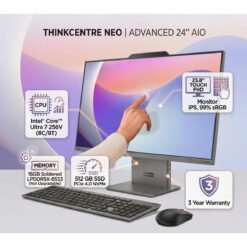 Lenovo ThinkCentre neo 50a 24 Gen 6 238 FHD Touch AIO Desktop Intel Core Ultra 7 256V Integrated Intel Arc Graphics 16GB LPDDR5X 512GB PCIe 40 SSD Harman Speakers 5MP Camera WiFi 6 Ethernet Luna Grey - 3 Year Warranty