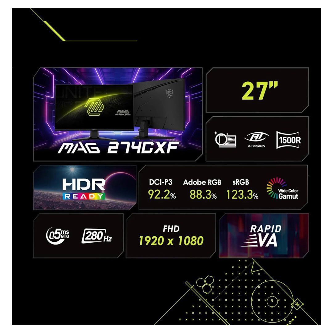 MSI MAG 274CXF 27 Curved Gaming Monitor 280Hz 05ms Full HD VA Adaptive-Sync MSI MAG 274CXF 27 Curved Gaming Monitor 280Hz 05ms Full HD VA Adaptive-Sync - Image 2