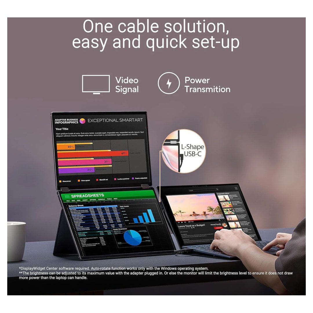 ASUS MQ149CD ZenScreen Duo OLED 360 Foldable Portable Monitor Dual 14-inch OLED 19201200 DisplayHDR 400 True Black 100 DCI-P3 ASUS MQ149CD ZenScreen Duo OLED 360 Foldable Portable Monitor Dual 14-inch OLED 19201200 DisplayHDR 400 True Black 100 DCI-P3 - Image 4