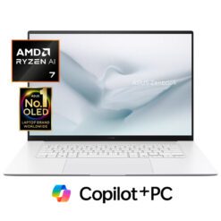 ASUS Zenbook S 16 Laptop AMD Ryzen AI 7 445 Radeon Graphics 32GB LPDDR5X 1TB PCIe 40 SSD 16 3K OLED HDR True Black 1000 Touch WiFi 7 83Wh Battery Ceraluminum Windows 11 Home - Scandinavian White