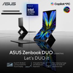 ASUS Zenbook Duo Laptop Intel Core Ultra 9 386H Up to 50TOPS 32GB LPDDR5X 2TB PCIe 40 SSD 14 3K OLED HDR True Black 1000 Touch WiFi 7 99Wh Battery Stylus with Wireless Charger Windows 11 Home - Moher Gray