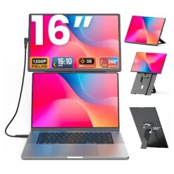 V2COM N2 16 IPS Full HD Portable Monitor 360 Rotation Height-Adjustable Stand USB-C HDMI